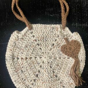 Handcrafted Cream and Brown Crochet Bag size 11x9.5